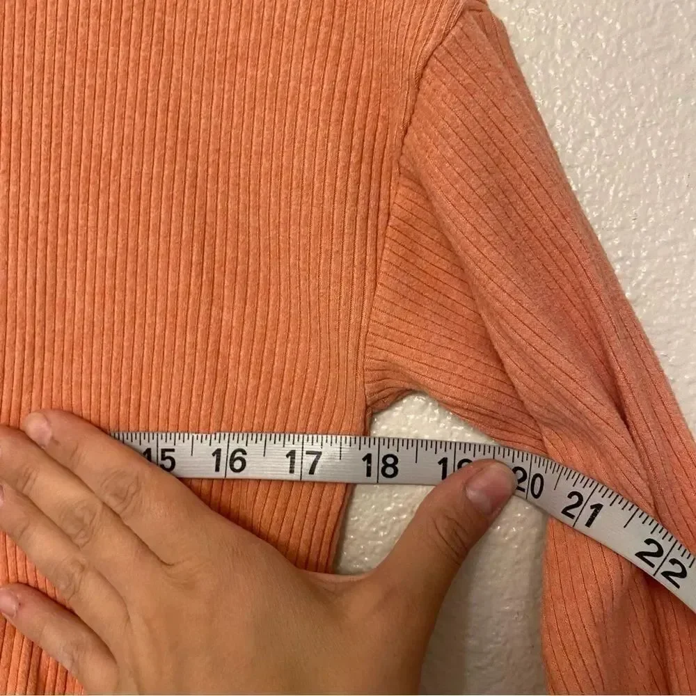 Old Navy oversized orange cozy ribbed long sleeve knit henley top shirt S 6-7